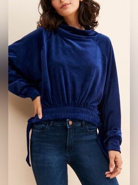 Anthropologie Daily Practice Velvet Blue Pulllover Sweatshirt